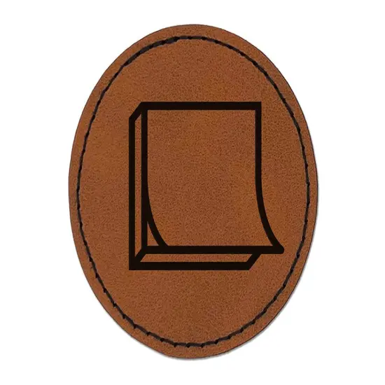 Sticky Note Notepad Paper Round Iron-On Engraved Faux Leather Patch Applique - 2.5" Brown {1}