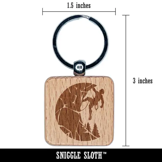 Rock Climbing Moon Stone Wall Mountain Cliff Engraved Wood Square Keychain Tag Charm {2}