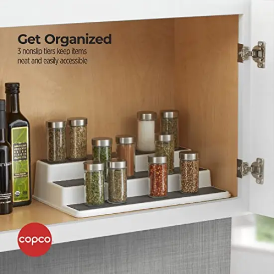 Non-Skid 3-Tier Spice Pantry Kitchen Cabinet Organizer, 15-Inch, White/Gray {5}