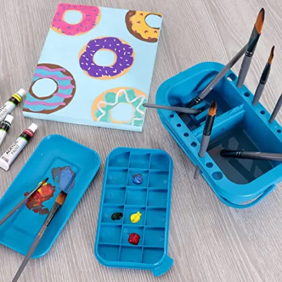 16 Hole Multi-Function Paint Brush Washer, Cleaner and Holder, 18 Palette Wells, Lid Plastic - Clean, Dry, Rest, Store, Hold Artist Brushes - Cleaning Acrylic, Watercolor, Oil Painting {3}