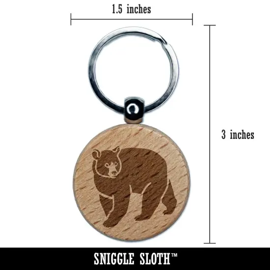 Black Bear Engraved Wood Round Keychain Tag Charm {2}