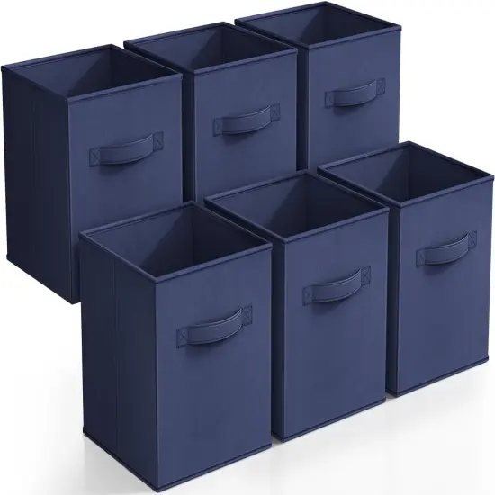 Sorbus Fabric Collapsible Cube Storage Bins Set (6 Pack) Navy Blue {1}