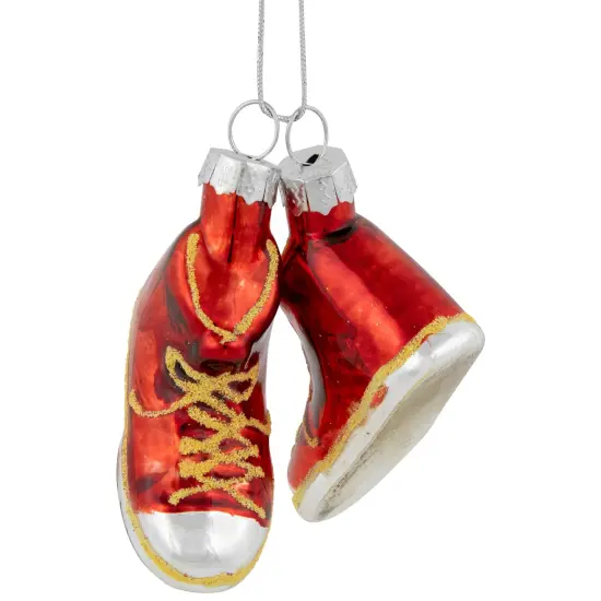 Northlight 2.25" Red and Silver Sneakers Glass Christmas Hanging Ornament {4}