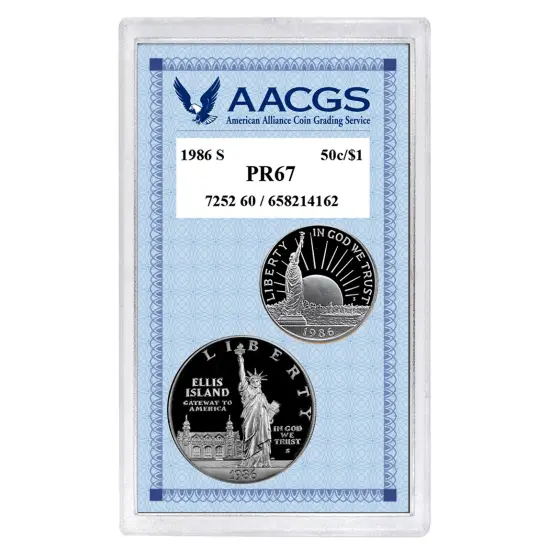 Proof 1986S Statue of Liberty Centenial Commemorative Half Dollar and Proof 1986 Statue of Liberty Centennial Commemorative Silver Dollar both graded PR67 {1}
