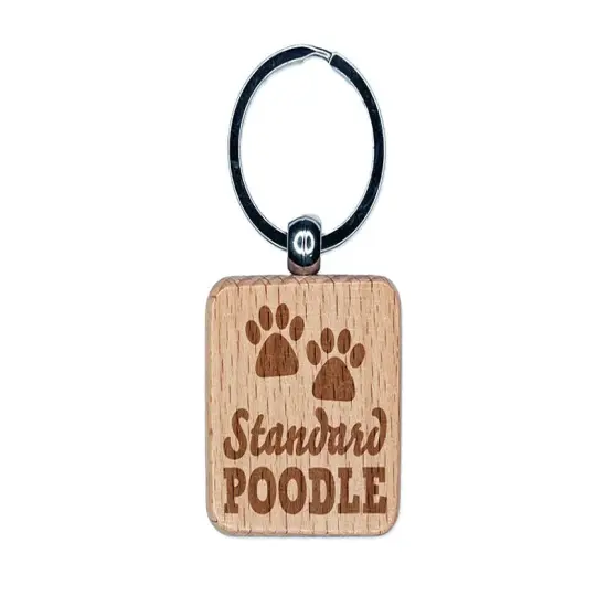 Standard Poodle Dog Paw Prints Fun Text Engraved Wood Square Keychain Tag Charm {1}