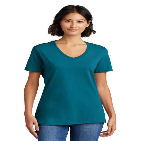 Port & Company&reg; Ladies Core Cotton V Neck Short Sleeve Tee Teal {1}