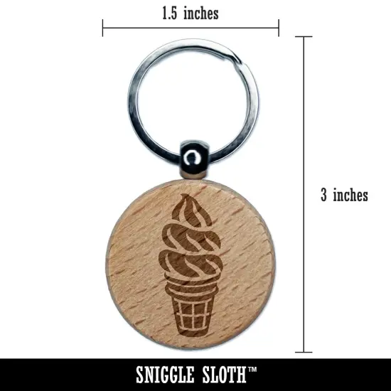 Soft Serve Ice Cream on a Cone Engraved Wood Round Keychain Tag Charm {2}