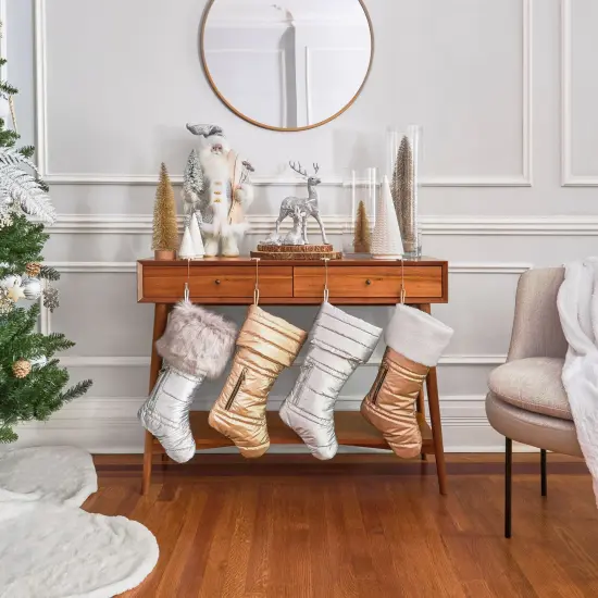 Matte Silver Puffer Christmas Stocking with Faux Fur {3}