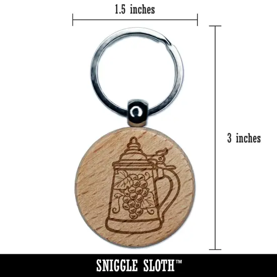 Hand Drawn German Beer Stein Engraved Wood Round Keychain Tag Charm {2}