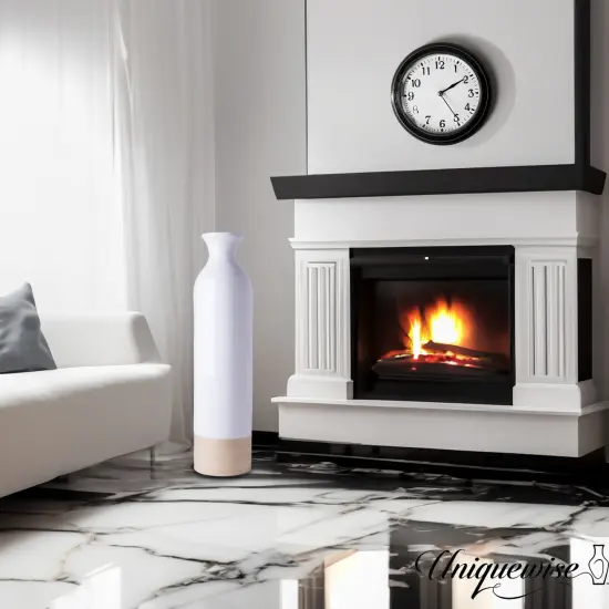 Elegant Black or White Cylinder Shaped Tall Spun Bamboo Floor Vases, Embellished with a Glossy Lacquer, and Enhanced with Natural Bamboo Finish - Stylish Home Decor, Heights of 31 and 23.5 Inches Large White {5}