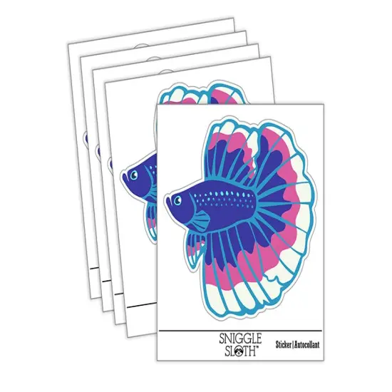 Siamese Fighting Fish Betta Splendens Large Fins Waterproof Vinyl Phone Tablet Laptop Water Bottle Sticker Set - 5 Pack {2}