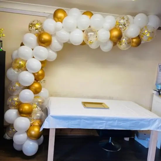 60 Pieces 12 inch White Metallic Gold Party Balloon with 33 Ft Rose Gold Ribbon for Birthday Wedding Anniversary Bridal Shower Decoration {4}