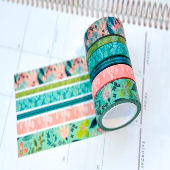 Spring Floral Blue and Green Whimsical Washi Tape Set - W044 {3}