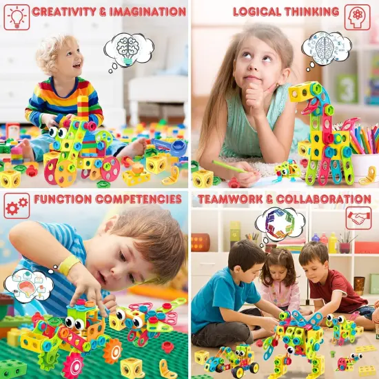 195 Pieces Educational STEM Toys for Boys and Girls Ages 3 4 5 6 7 8 9 10 Construction Building Blocks Toy Building Sets Kids Toys Creative Activities Games with Storage Box {6}