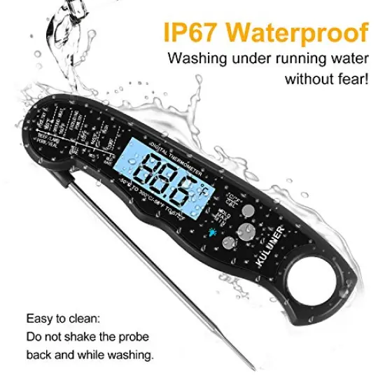 Waterproof Digital Instant Read Meat LCD Thermometer with 4.6&rdquo; Folding Probe Backlight & Calibration Function for Cooking Food Candy, BBQ Grill, Liquids,Beef(Black) {4}