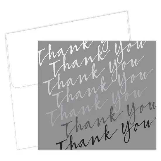 Great Papers! Thank You Note Card and White Envelope, Silver Foil Cursive, 4.75" x 3.375"(folded), 50 count {1}