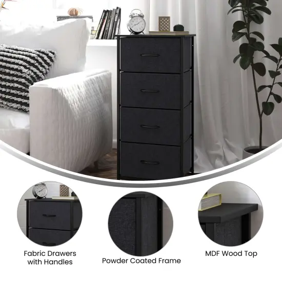 Emma and Oliver Marley 4 Drawer Storage Dresser with Cast Iron Frame, Wood Top and Easy Pull Fabric Drawers with Wooden Handles BlackDrawer/Black {2}