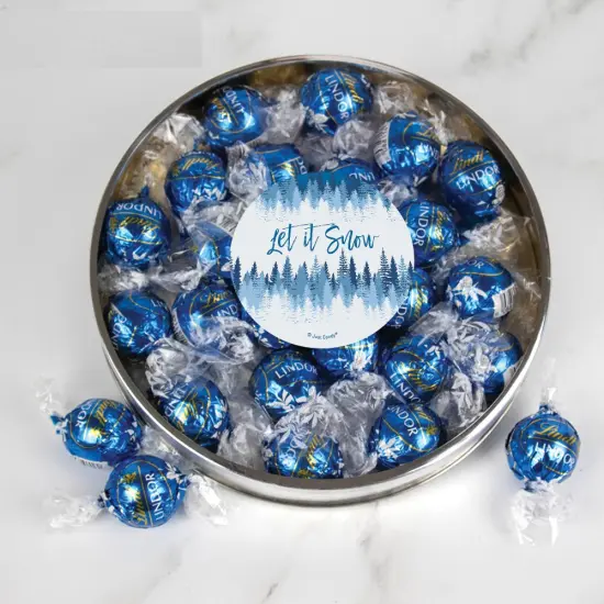 Christmas Candy Gift Tin with Chocolate Lindor Truffles by Lindt Large Plastic Tin with Sticker By Just Candy - Let it Snow {1}