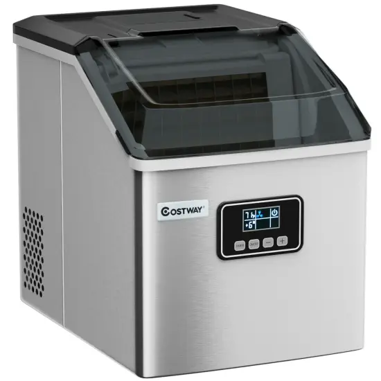 48 lbs Stainless Self-Clean Ice Maker with LCD Display {1}