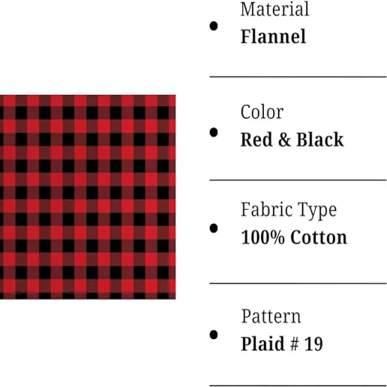 FabricLA 100% Cotton Flannel Fabric - 58/60" Inches (150 CM) - Cotton Tartan Flannel Fabric - Use as Blanket, PJ, Shirt, Cloth Flannel Craft Fabric - Red & Black, 1 Yard {2}