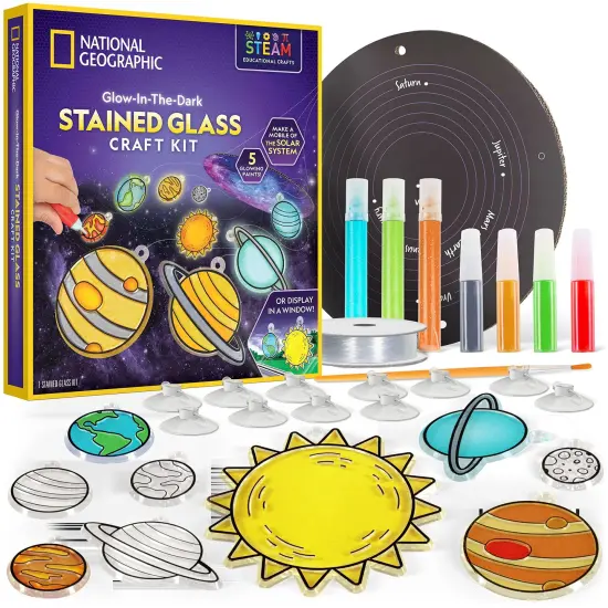 Kids Window Art Kit - Stained Glass Solar System Arts & Crafts Kit with Glow in The Dark Planets, Use as Window Suncatchers, Hanging Decor from Ceiling, Mobile, Space Room D&eacute;cor {2}