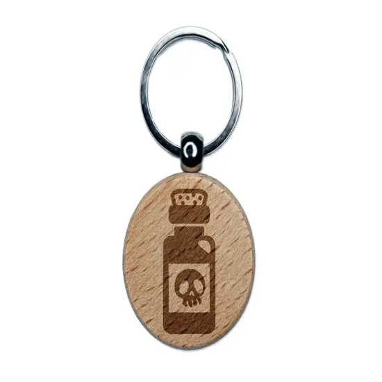 Poison Potion Bottle Engraved Wood Round Keychain Tag Charm {1}