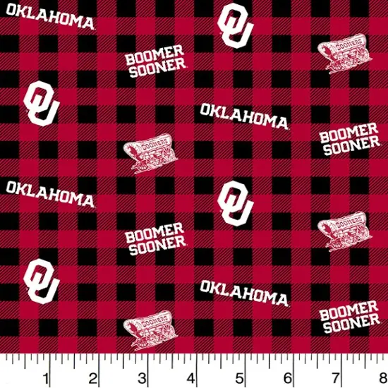 Sykel Enterprises-University of Oklahoma Cotton Fabric-Oklahoma Sooners Buffalo Plaid Cotton Quilting Fabric {1}