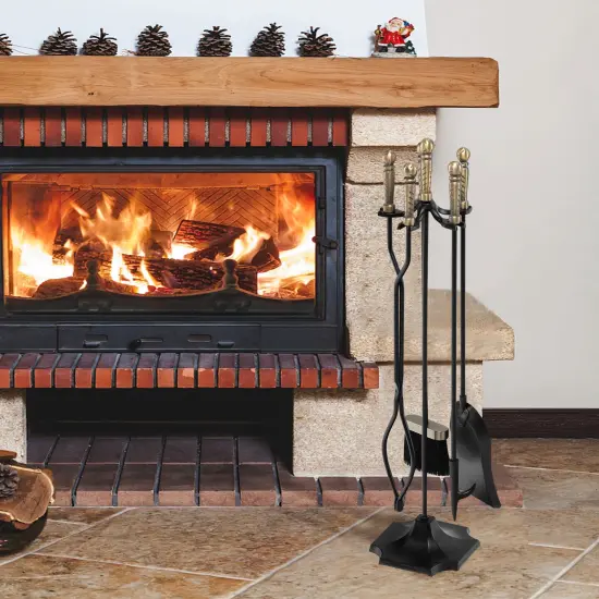 5 Pieces Hearth Fireplace Fire Tools Set with Ergonomic Handle Bronze {2}