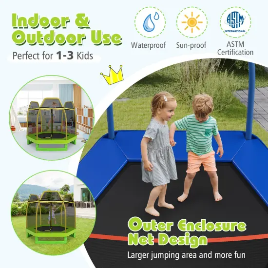 Mini Trampoline for Kids with Safety Net Foam Poles Steel Frame Bounce Jumper for Indoor Outdoor Yellow {5}