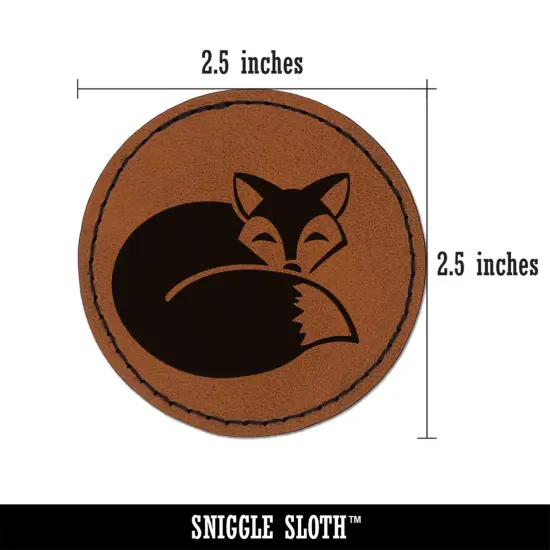 Fox Curled Up Sleeping Round Iron-On Engraved Faux Leather Patch Applique - 2.5" Brown {2}