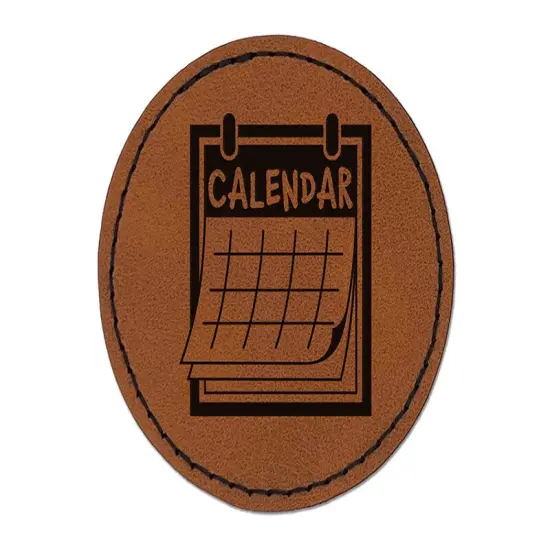 Calendar Day Planner Round Iron-On Engraved Faux Leather Patch Applique - 2.5" Brown {1}