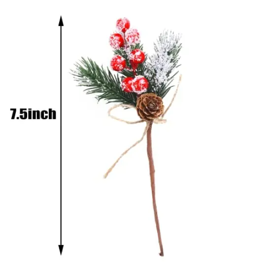10 Pieces Christmas Berries Pine Cones for DIY Crafts-Christmas Tree Picks Spray Evergreen Artificial Pine Branches Holly Stem,Xmas Garland D&eacute;cor,Gift Wrap Embellishment (Red) {1}