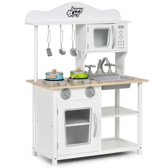 Wooden Pretend Play Kitchen Set for Kids with Accessories and Sink {1}