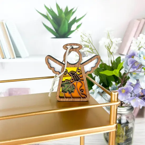 3.5" (H) Festive Pumpkin Ornament - Handcrafted in Texas - Mother's Angels® Christmas Angel Wings Figurine {3}