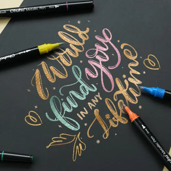 Ohuhu Metallic Marker Pens Dual Tips Brush Fine Point 24 Colors Water-based Paint Shimmer Markers for Black Paper Glass Rock Card Making Scrapbook Crafts Easter Egg Halloween Pumpkin Ceramics DIY {2}