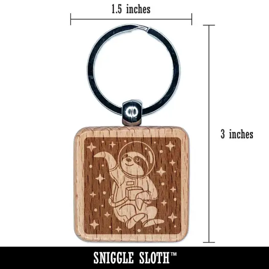 Sloth Astronaut Floating in Space Engraved Wood Square Keychain Tag Charm {2}