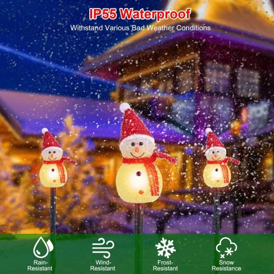 1Pc Solar Powered Lamp 3 Snowmen Outdoor Decorative Christmas Lamp Garden Stake Light IP55 Waterproof Santa Landscape Light Warm White LED Lighting Pathway Yard Patio {4}