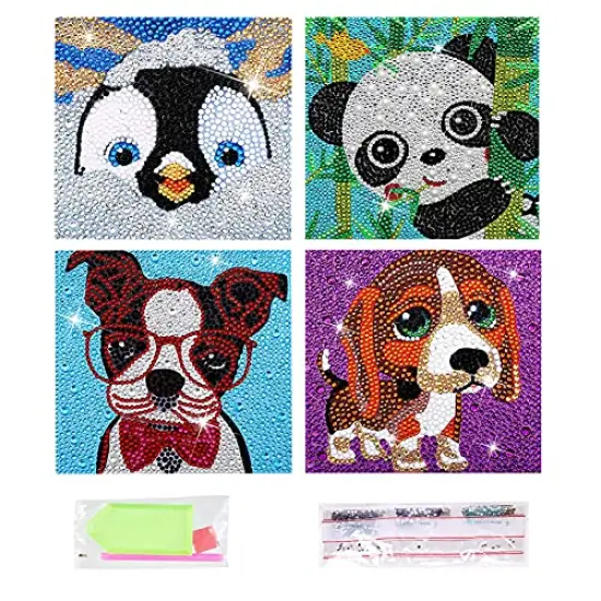 Diamond Painting Kits for Kids Animal 5D Diamond Gem Art by Number Dotz Kits Art and Crafts for Kids Ages 6-8-10-12 Girls Boys for Birthday Christmas Gifts (4Pcs) {1}