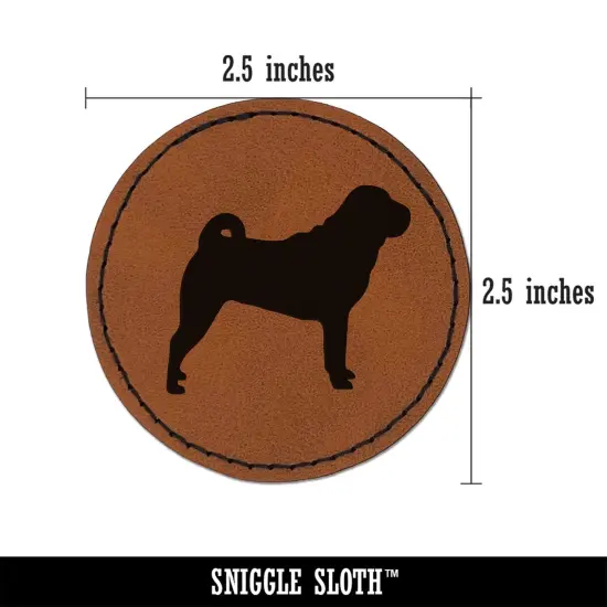 Shar-Pei Dog Solid Round Iron-On Engraved Faux Leather Patch Applique - 2.5" Brown {3}