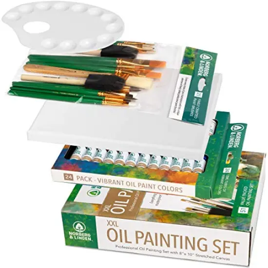 XXL Oil Paint Set - 24 Paints, 25 Brushes, 1 Canvas, and Art Palette - Oil Painting Supplies for Kids and Adults, Paint Supplies {3}