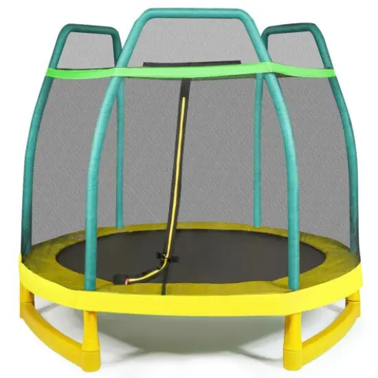 Kids Trampoline with Safety Enclosure Net Green {3}