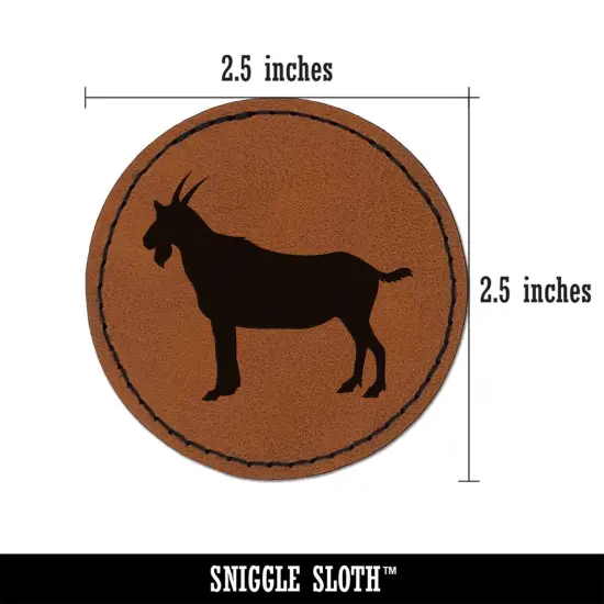 Goat Solid Round Iron-On Engraved Faux Leather Patch Applique - 2.5" Brown {2}