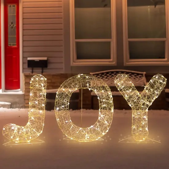 Northlight LED Lighted Twinkle "Joy" Metal Wire Outdoor Christmas Decoration - 16" - Gold {1}