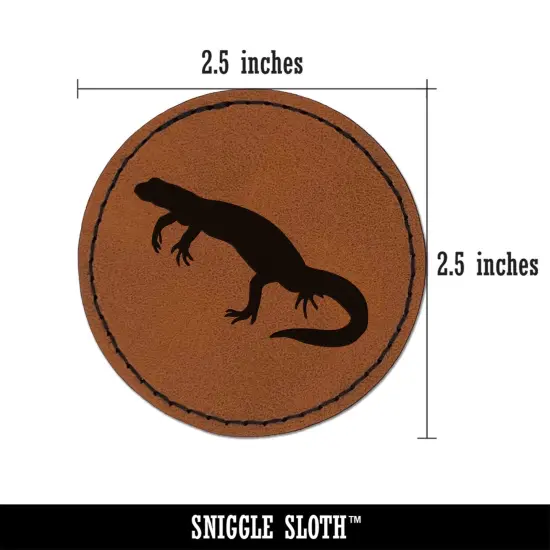 Newt Lizard Salamander Solid Round Iron-On Engraved Faux Leather Patch Applique - 2.5" Brown {2}