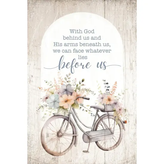 With God Behind Us Wood Plaque with Easel and Hook Wall Tabletop Art - 4 inches x 6 inches {1}