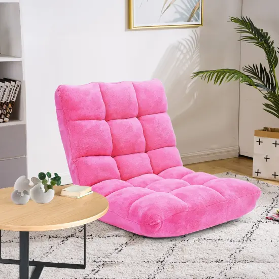 14-Position Adjustable Back Cushioned Floor Chair Pink {2}