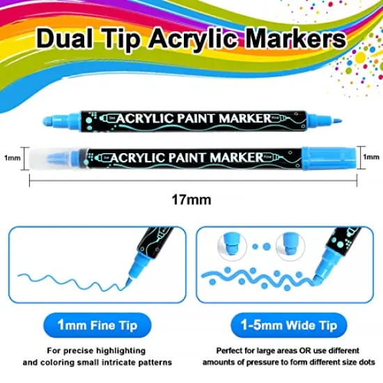 12 Colors Acrylic Paint Pens,Paint Markers Dual Tip for Wood, Canvas, Stone, Rock Painting, Glass, Ceramic Surfaces,DIY Crafts Making Art Supplies {4}