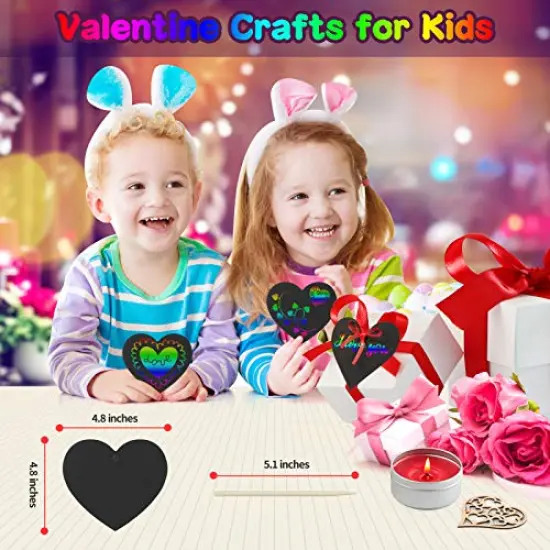 Rainbow Magic Scratch Art Set, 28 Heart Scratch Paper with Ribbons for Valentines Decorations, Scratch Art for Kids Class with 2Pcs 3D Stickers, Valentines Day Gifts for Kids (28 PCS Valentine Craft) {2}