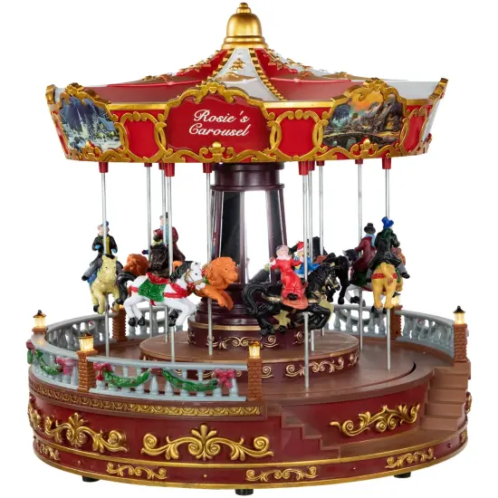 Northlight 14" LED Lighted Animated and Musical Carousel Christmas Decoration Red {5}