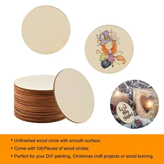 100 Pieces 3 Inch Unfinished Wooden Circles Blank Natural Round Wood Slices Wooden Cutout Tiles for DIY Crafts Home Decoration Painting Staining {6}